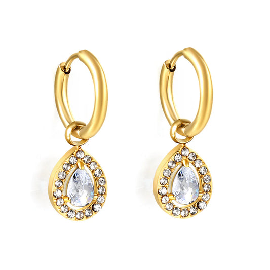 Diamond Drop Shaped Gold Earrings